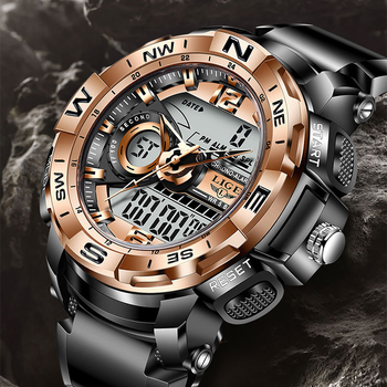 Mens Watches LIGE Sport Men Quartz Wristwatch Creative Diving Waterproof Alarm Watch Dual Display Clock Relogio Masculino 2021-36742
