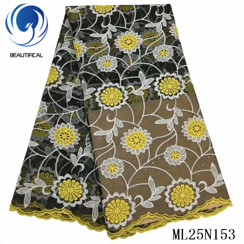 Beautifical african lace fabrics New design nigerian tulle mix blue guipure flowers for dress 5yards ML25N153 | Дом и сад