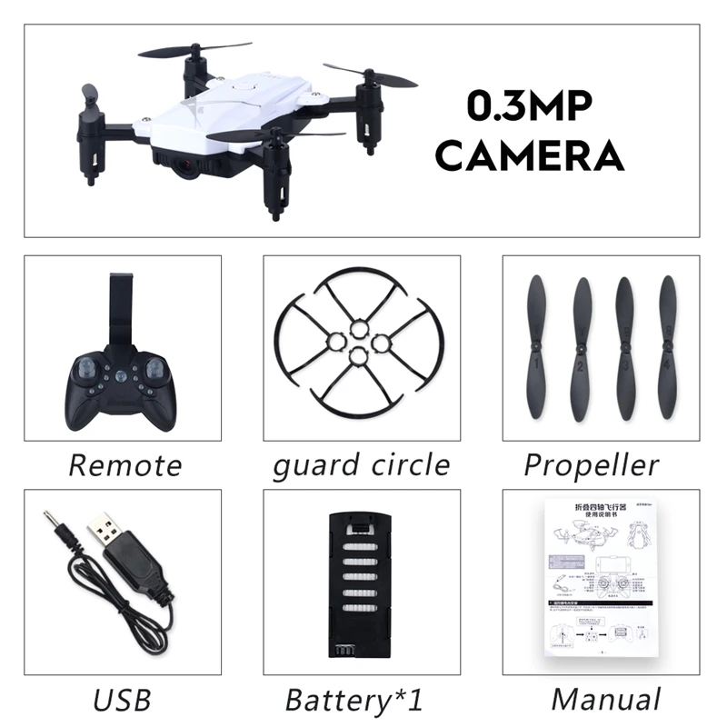 White 0.3MP Camera Мальчик Минни Квадрокоптер Дрон мини-Дрон камера RC вертолет мини-Дрон с камерой складной Дрон HD дроны детские игрушки - Color: White 0.3MP Camera