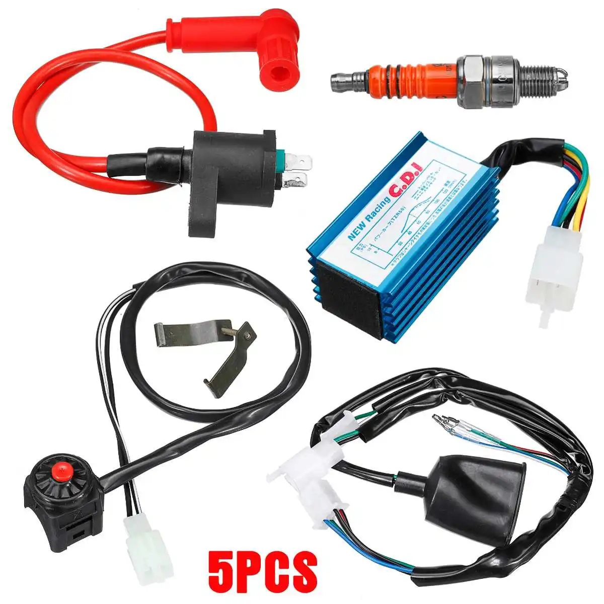 Motorcycle CDI Ignition Coil Wiring Harness Starter Switch Sparks Plug Kit For 50cc 110cc 125cc 140cc Scooter ATV Quad