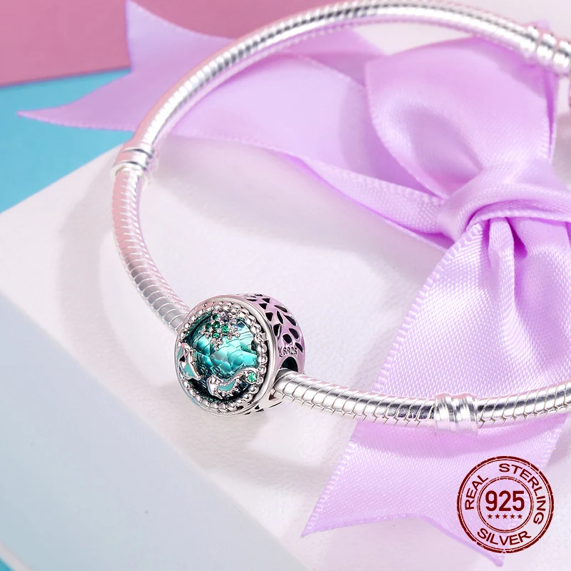 Подлинное серебро 925 пробы звездное небо хрустальные бусины подходящий браслет