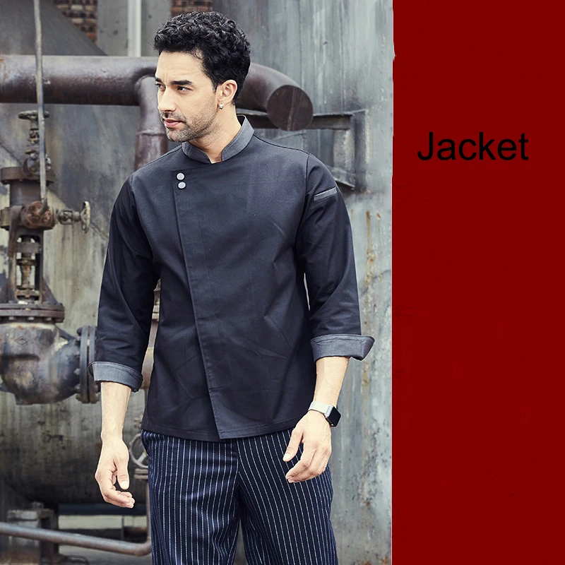Color 4 Jacket С длинным рукавом Ресторан униформа Стенд воротник шеф-повара куртка пальто кухня рабочая одежда питание повара выпечки брюки для мужчин карман одежда - Цвет: Color 4 Jacket