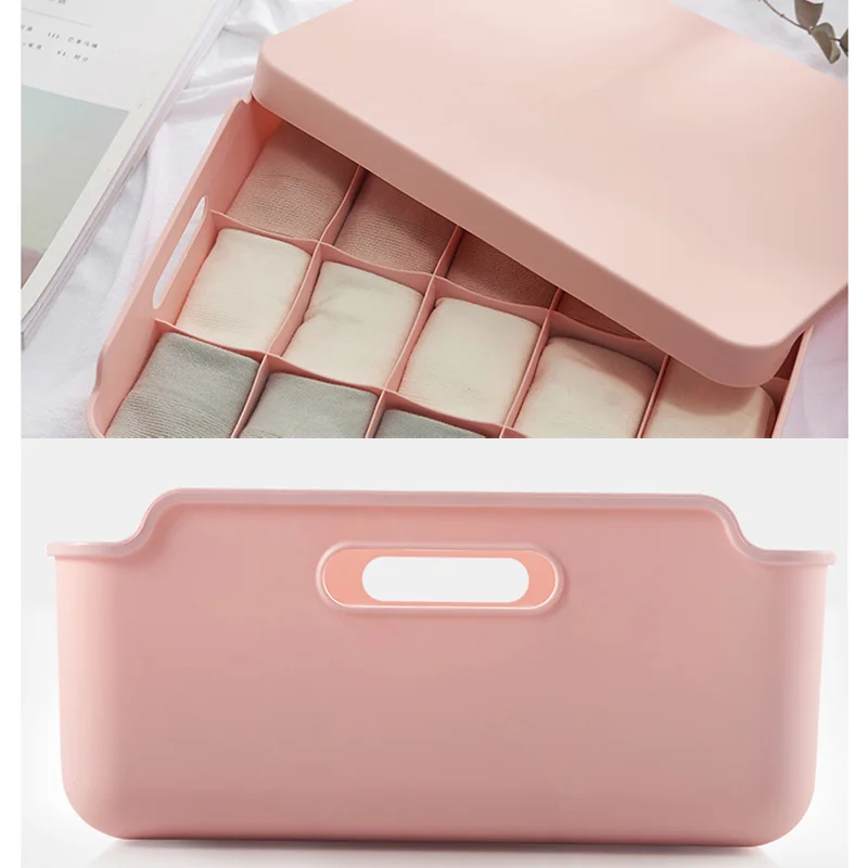 

Sock Storage Boxes Plastic Keeping Box with Cover Dust Proof Underpants Safes Handle Finishing Frame Home Storage Organization