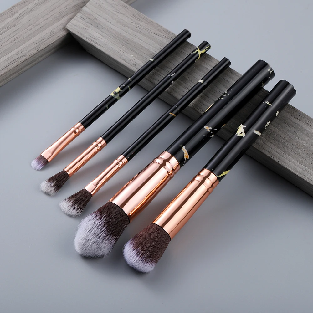 5pcs black FLD 10 шт./8 шт. Профессиональный набор кистей для макияжа инструменты пудра основа, тени для век, губы подводка для глаз Румяна мраморные Кисточки для макияжа - Handle Color: 5pcs black