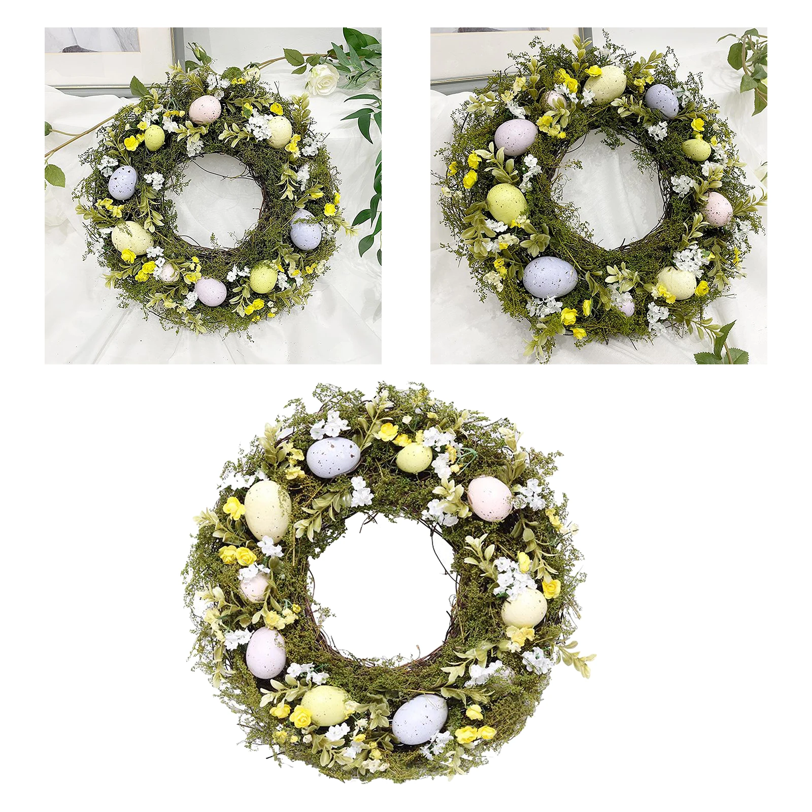 

Handmade Easter Egg Wreath 35cm Rattan Green Leaves Artificial Plants Garland ing Wedding Party Holiday Decor Pendant