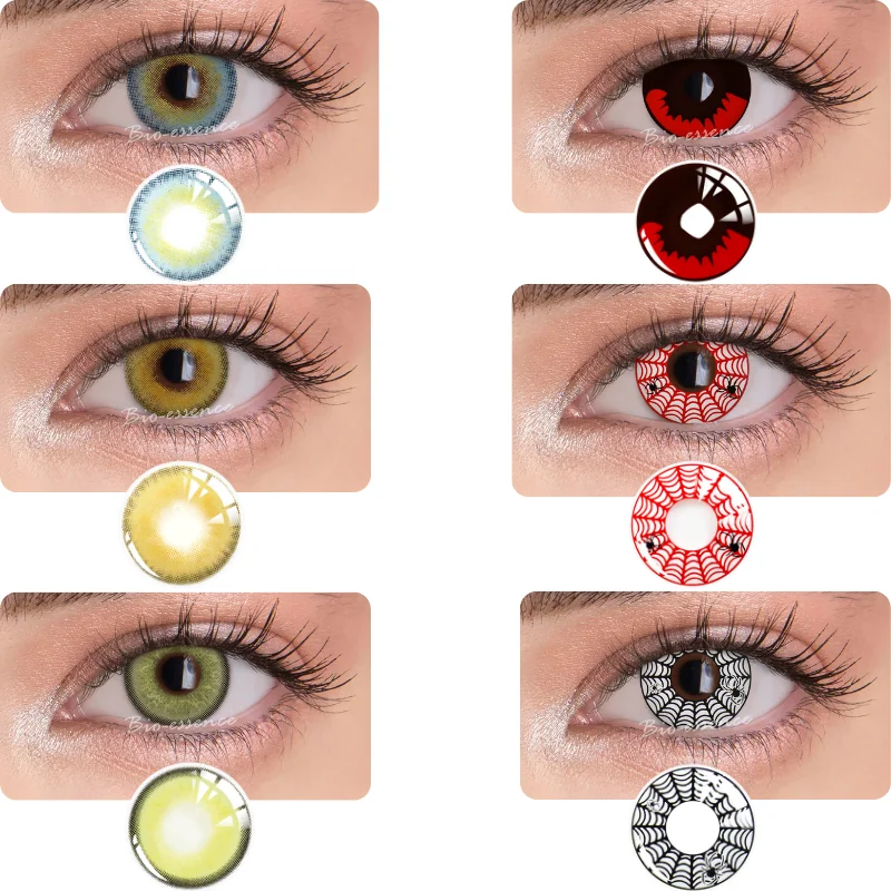 

1 Pair Cosplay Lens Retro Bio-essence Demon Slayer Cosplay Red Spider Kamado Tanjirou Anime Coffee Eye Contacts