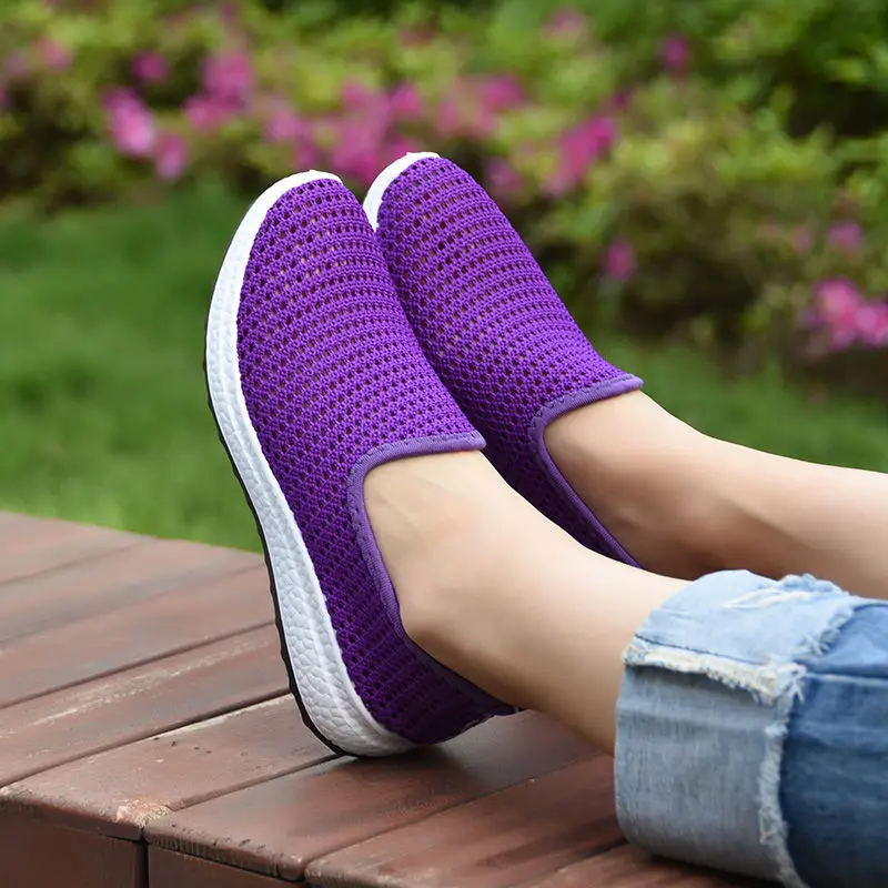 Женская дышащая обувь на плоской подошве Повседневные вязаные кроссовки лоферы