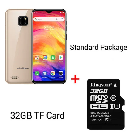 Смартфон Ulefone Note 7, 3500 мАч, 19:9, четырехъядерный, 6,1 дюймов, экран в виде капли воды, 16 Гб ПЗУ, мобильный телефон WCDMA, мобильный телефон Android 9,0 - Цвет: Gold N 32GB Card