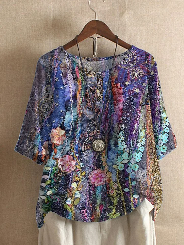 

Women Wisteria Print T-Shirt Short Sleeve O Neck Casual Loose Printed Tshirts Ladies Fashion Tee Shirt Tops Kawaii Clothes Hot
