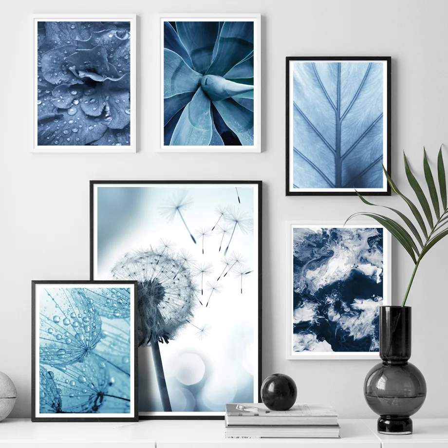 

Blue Flower Leaf Dandelion Wall Art Canvas Painting Nordic Posters And Prints Plant Wall Pictures For Living Room Bed Room Decor