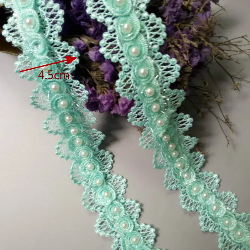1 ярд зеленый жемчуг бусины цветок сделай сам вышитая кружевная отделка лента