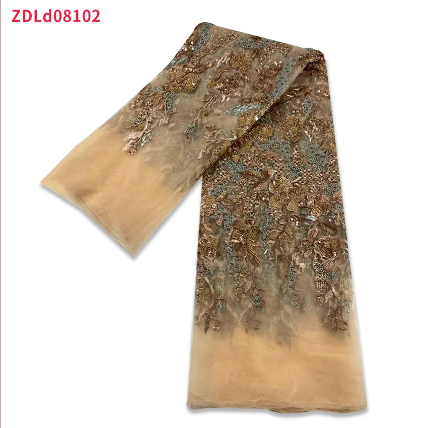 

2021 африканская кружевная ткань нового дизайна с вышитыми бусинами, подходит для женского платья ZDLd08102