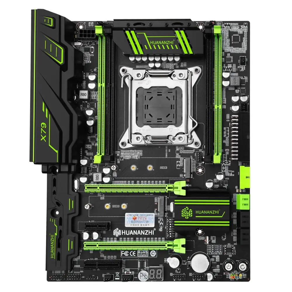 Billig HUANANZHI X79 GRÜN Motherboard Mit Intel XEON E5 2650 V2 Wiht 4*8GB DDR3 RECC Speicher Combo Kit Set SATA USB 3,0 NVME M.2