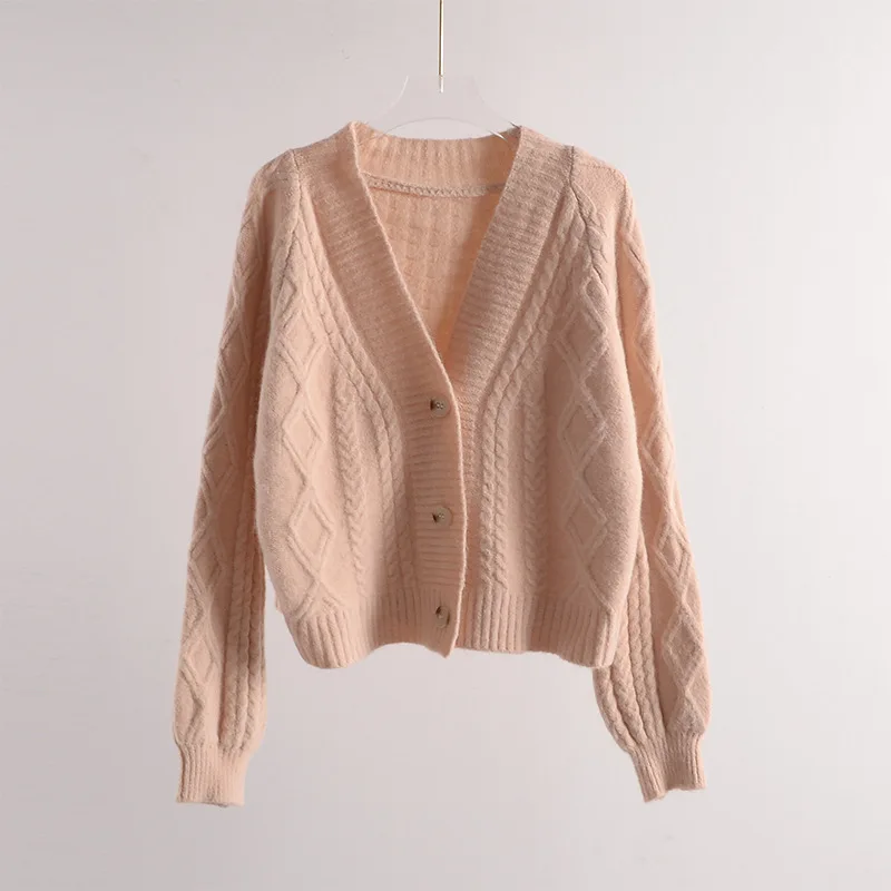 

Elegant Solid Cardigans Women V Neck Full Sleeve Candy Color Lazy Wind Sweater Cardigan 21 Autumn Loose Knitwear Feminina LD2223