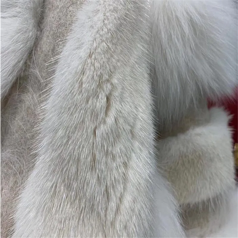 Горячая продажа натуральный мех норки с мехом меха лисы зимняя женская пальто 2021