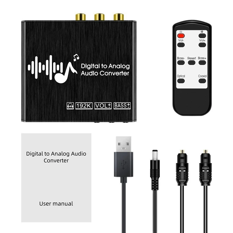 

192KHz DAC Digital to Analog Converter with Remote Control Digital Coaxial Toslink to Analog Stereo