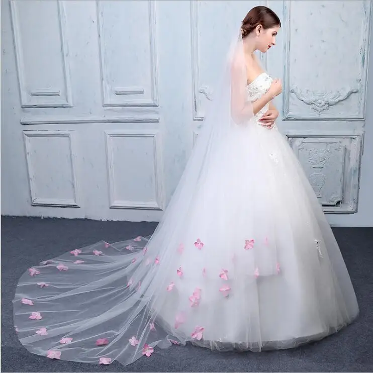 Wedding Veils Cute Edge Flowers Romantic White Cathedral Long Soft Tulle Bridal Women Accessories TS296 | Свадьбы и торжества