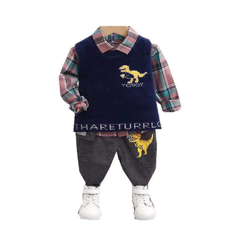 

New Spring Autumn Baby Boy Clothes Suit Children Cotton Vest Shirt Pants 3Pcs/set Toddler Fashion Costume Kids Infant Tracksuits