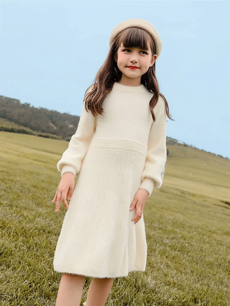 

Korean Sweet Straight Dress For 5-14 Years Girls Autumn Winter Velvet Mid Length Gowns Kids Children Birthday Party Show Dresses