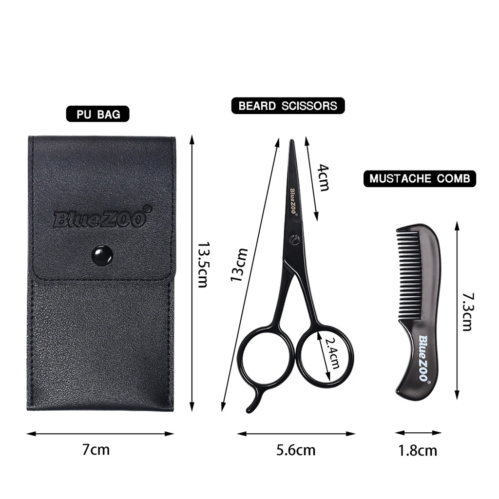 

3pcs Men's Beard Mustache Nose Hair Trimming Scissors Shaping Combs Set Curved Mustache Nose Ear Hair Remover Scissor Trimmer