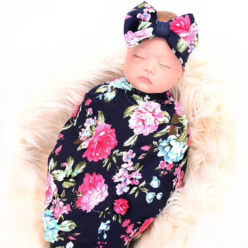 Fashion Baby photography blankets envelopes floral Receiving Blankets cotton with Headbands girls baby blankets newborn