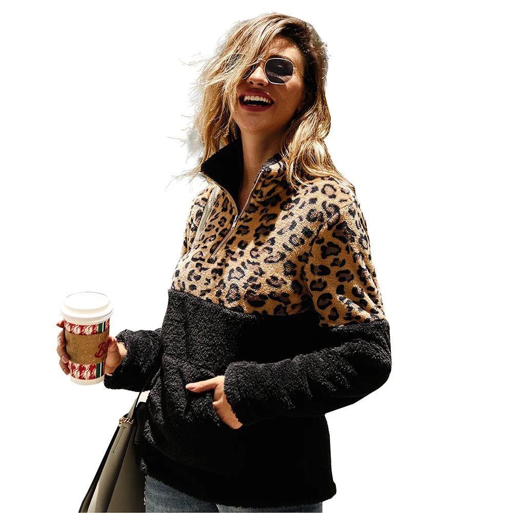 

8 Colors Women Jacket Pullover Patchwork Leopard Jacket Camouflage Coat Casual White Brown Jacket Fleece Flock Outwear DY-197043