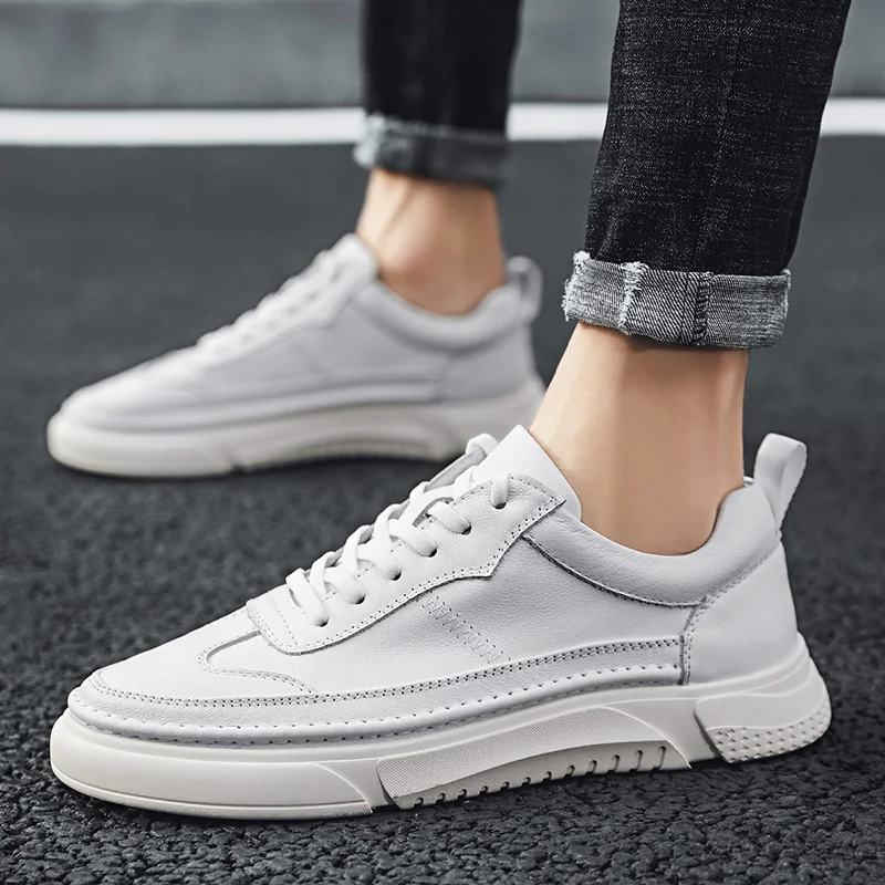 

Кроссовки мужские из натуральной кожи, дышащие классические кеды, повседневная обувь для тренировок, цвет черный