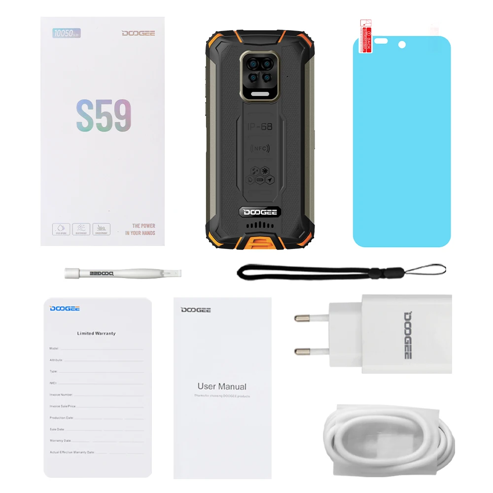 DOOGEE S59 Смарт прочный телефон 10050 мАч Батарея Мобильный смартфон 4 ГБ + 64 IP68 / IP69K 2 Вт