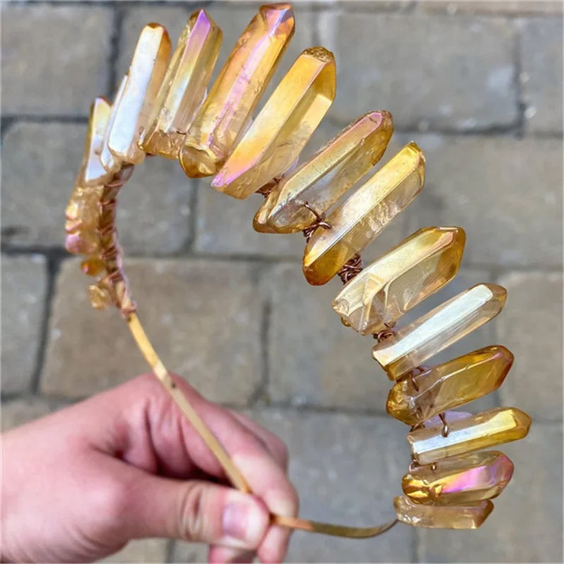 

Wholesale Natural Raw Aura Point Headband Spiritual Healing Crystals Hair Crown for Wedding Gifts