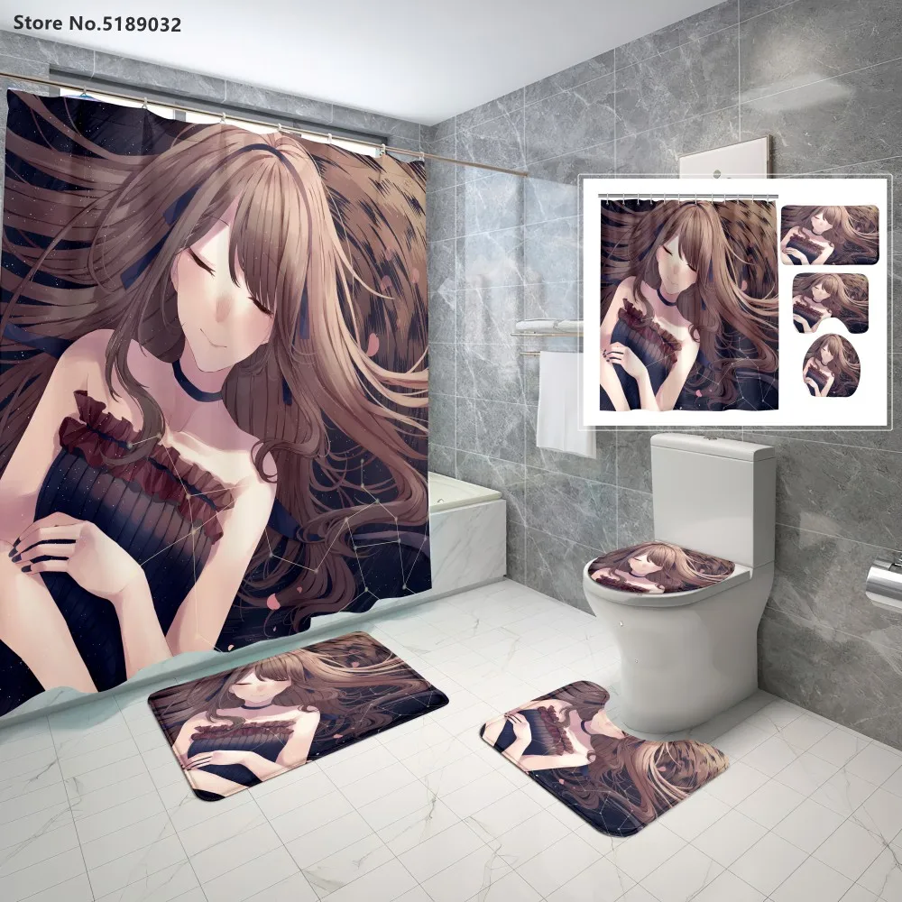 

Япония Аниме наборы занавесок 4 шт./компл. коврики для туалета покрытие напольный коврик водонепроницаемый для ванной занавеска с крючками ...