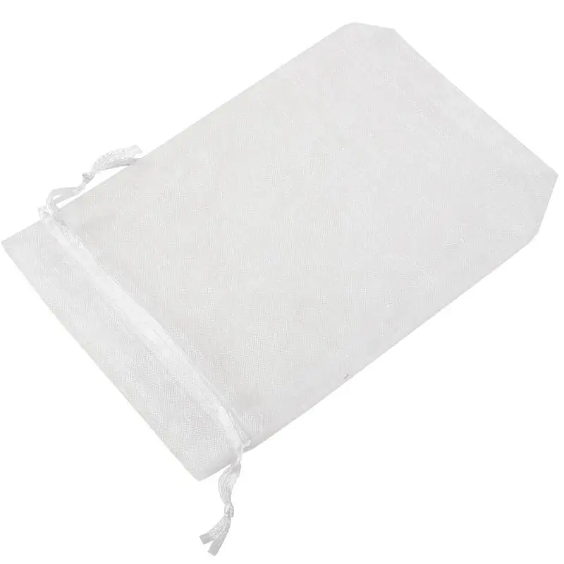 Набор 100 больших белых сумок из органзы карманы шнурок на шнурке для свадьбы