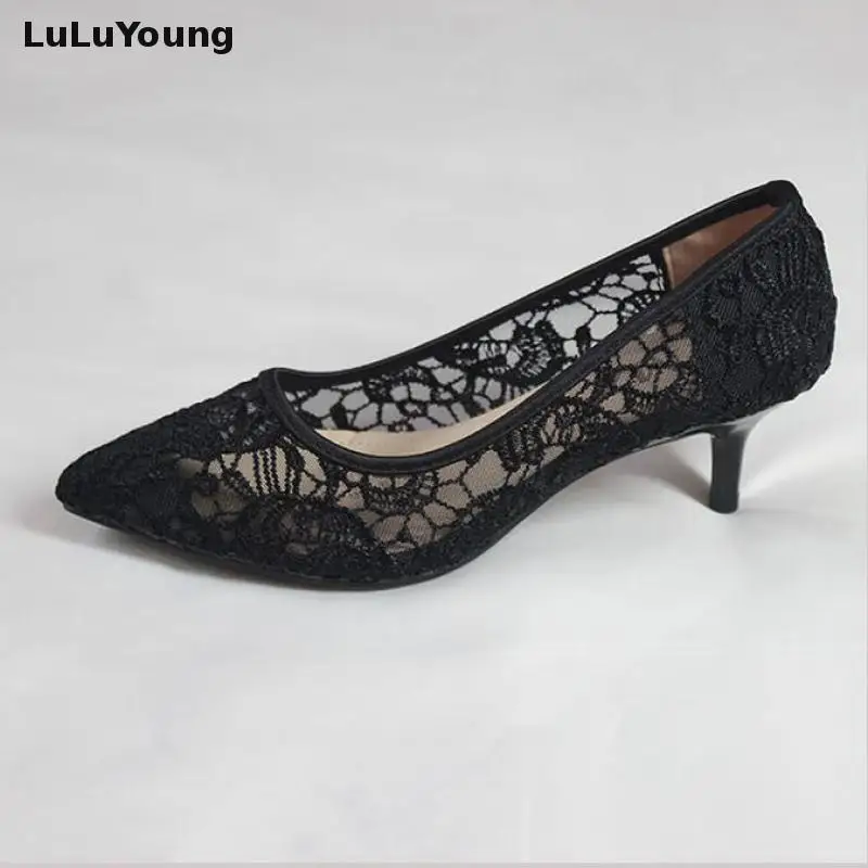 Женские туфли кружевные свадебные на высоком каблуке сетчатые с острым носком 5