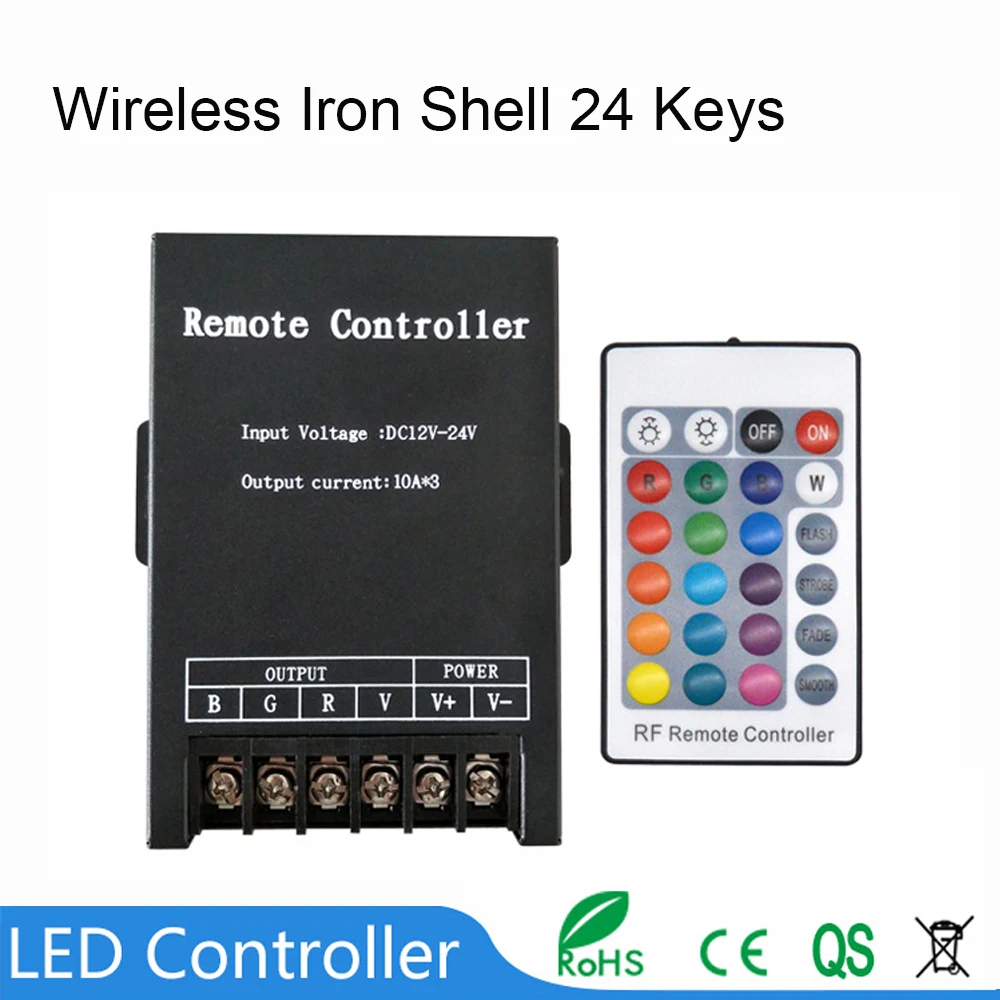 DC12-24V 24-Key 10A x 3Ch Wireless Iron Shell RF Remote Controller Lamp With Colorful Buttons High Power 30A  LED Dimmer