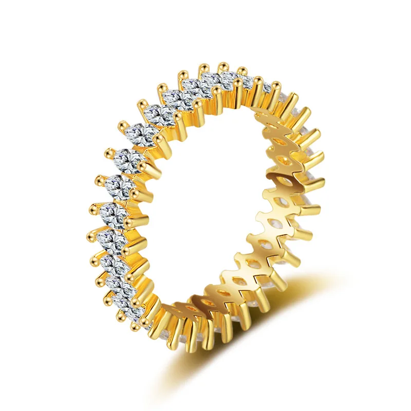 

European Fashion Punk Rock Ring Sparkling Gold Marquise Cut Copper Rings for Women Couple Lover Boy Girlfriend Jewelry Gift