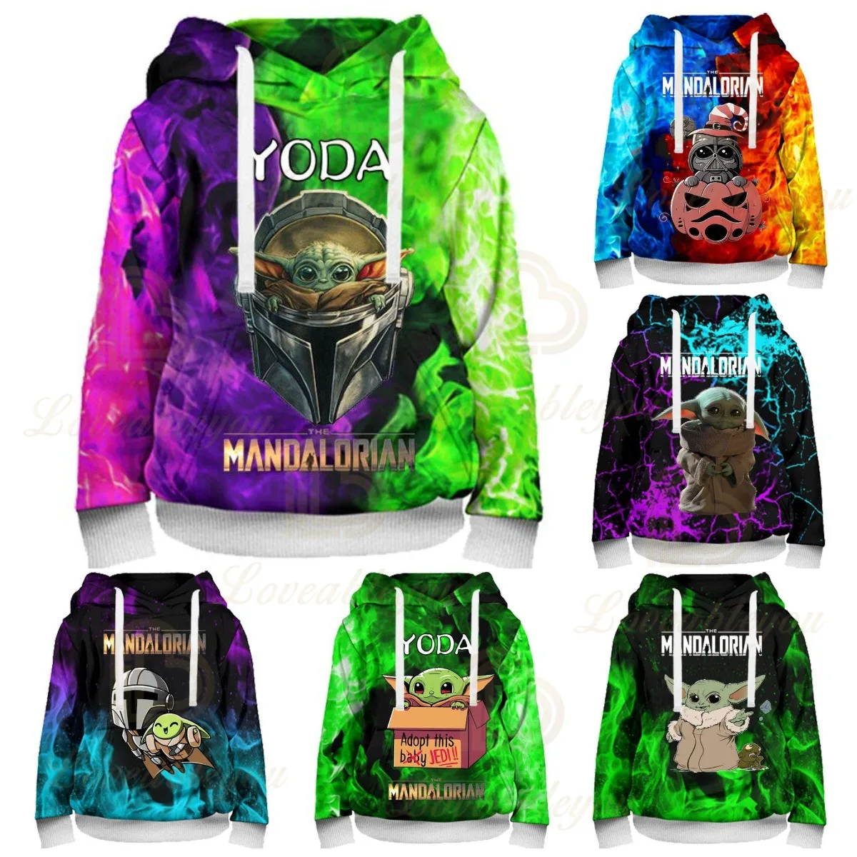 

2022 Boys and Girls Christmas Disney Baby Yoda Mandalorian 3D Print Hoodie Sweatshirt Clothing Harajuku Hoodies Kids Tops