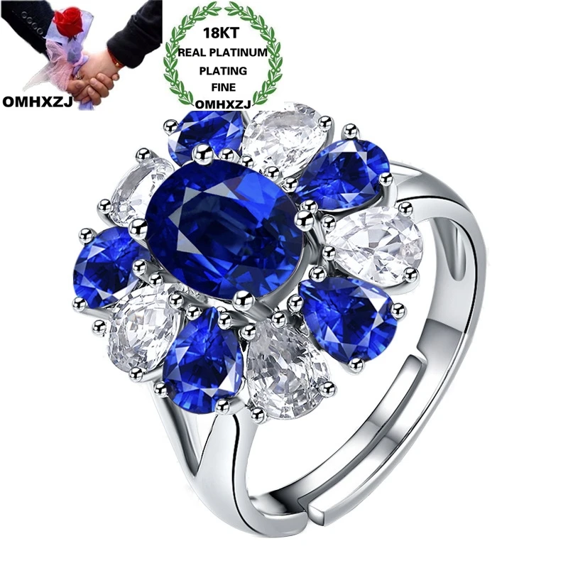 

OMHXZJ Wholesale RR1262 European Fashion Fine Woman Girl Party Birthday Wedding Gift Flower Oval AAA Zircon 18KT White Gold Ring