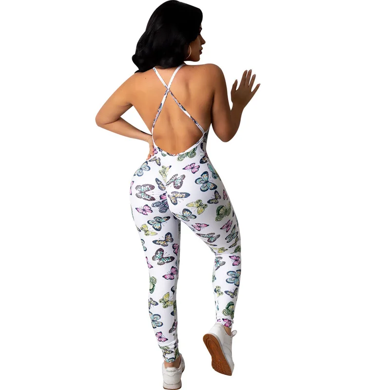 

Printed Sexy Backless Bodycon Jumpsuit Women Halter One Piece Plus Size Bodysuit Elegant Sleeveless Skinny Party Club Playsuit