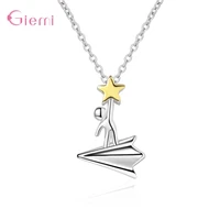 funny paper airplanestar women girls necklaces original 925 sterling silver charming collar calvicle chain bijoux jewelry