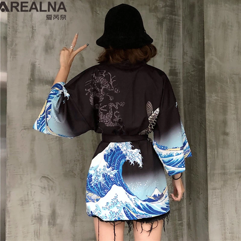 The Great Wave Off Kanagawa Женский традиционное японское кимоно кардиган пальто унисекс
