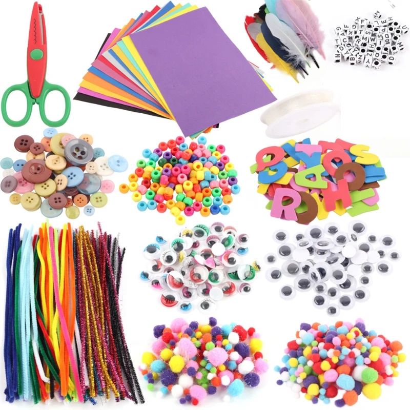

Art and Craft Kit Supplies Include Pipe Cleaners Feather and Felt Foam Balls for Kids and Toddlers Age