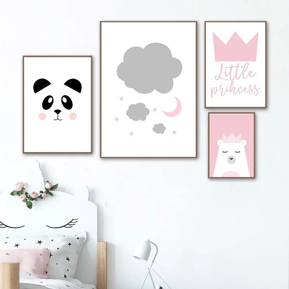 

Abstract Panda Heart Bear Crown Animal Wall Art Poster Moon Star Cloud Art Print Quotes Canvas Painting Nordic Baby Room Decor