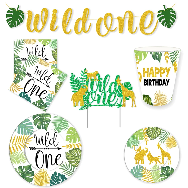 Вечерние одноразовые столовые приборы Wild ONE Birthday Jungle Декорации для сафари в