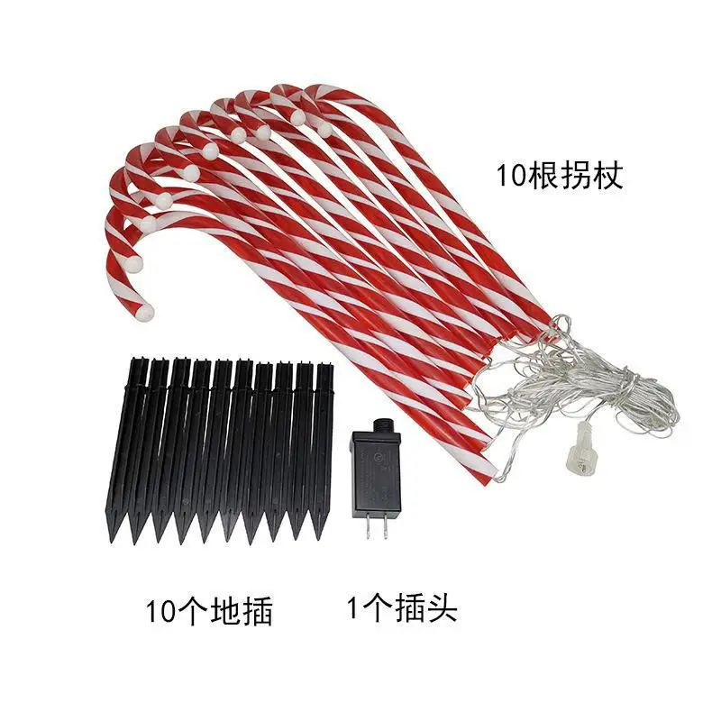 

10 Stakes Cane Walkway Light Christmas Decor Crutch Lamp for Home Garden Lamp Yard Path Lamp