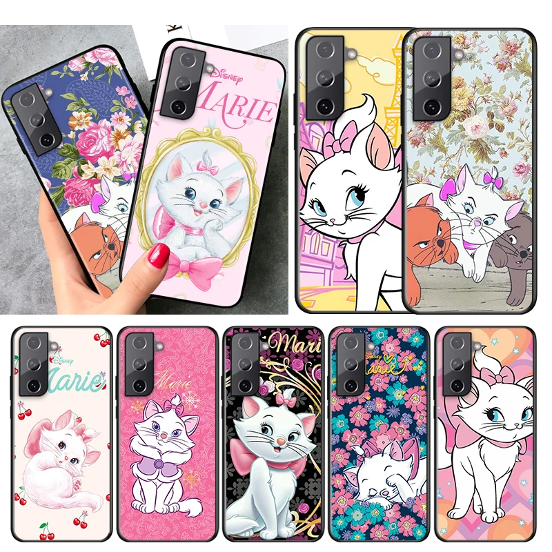 

For Samsung Galaxy S21 S20 FE S22 Ultra Pro Lite S10 5G S10E S9 S8 Plus Soft TPU Disney Marie Cat Black Phone Case