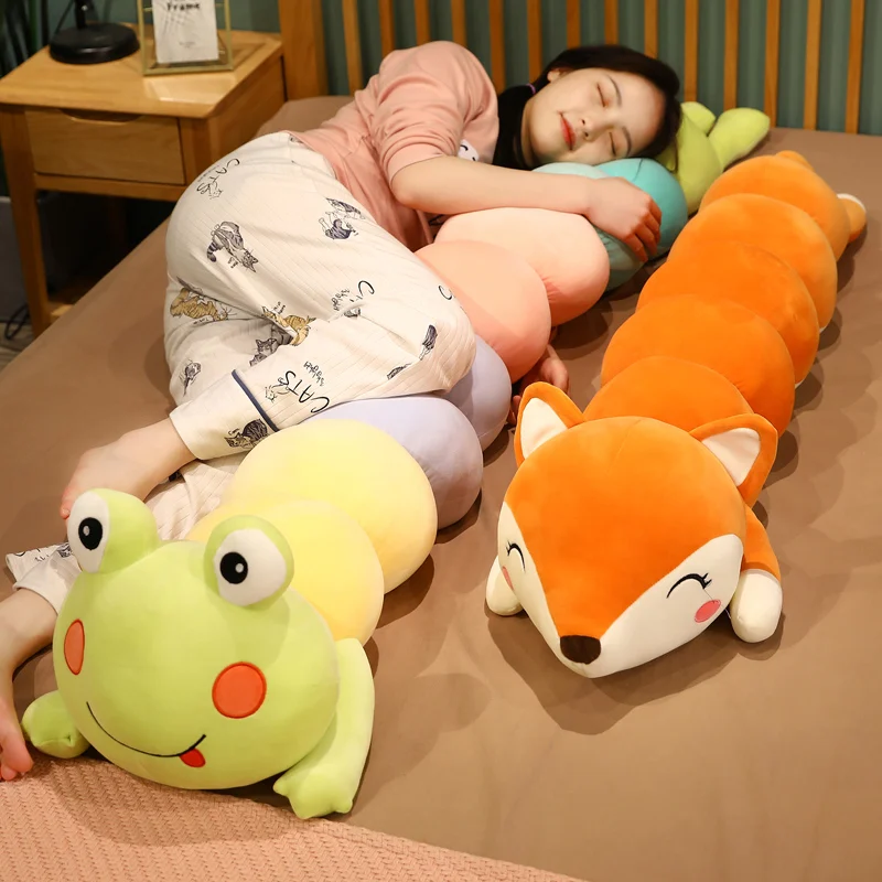 Lovely Fox & Frog Plush Stuffed Toys Cartoon Long Pillow Caterpillar Turn to Animal Dolls Stuffed Toys for Children Kid Birthday