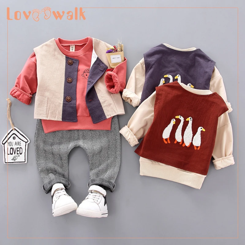 2019 Autumn Spring Children Suits Cartoon Duck Casual Clothing Set Boys Trousers Sweatshirt Jackets for Toddler 3PCS |