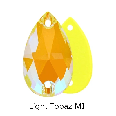 Light Topaz MI Сияющие мерцающие мокко флуоресцентные капли слеза стекло пришивные стразы с плоской задней частью Стразы хрустальные пуговицы для шитья одежды ремесла - Цвет: Light Topaz MI