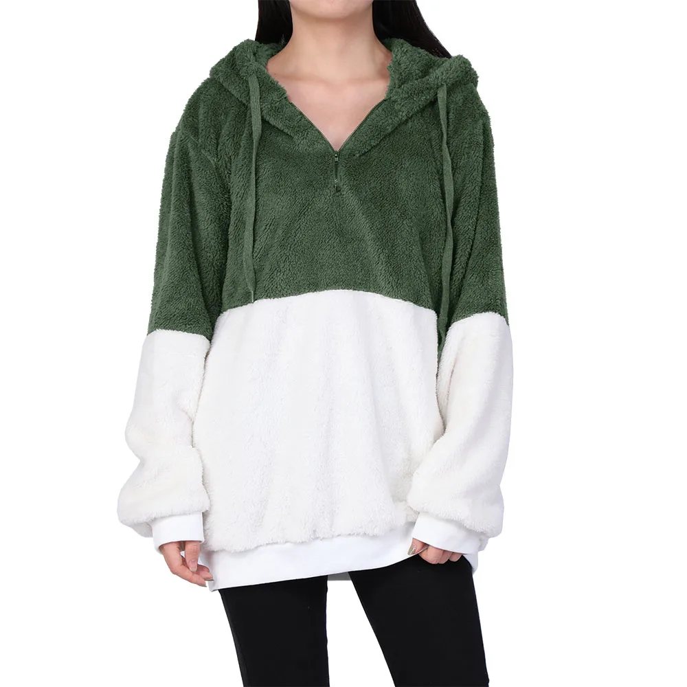 green 2 OEAK, женские флисовые толстовки,, длинный рукав, с капюшоном, пуловер, толстовка, Осень-зима, теплая, на молнии, с карманами, меховое пальто размера плюс, 5XL - Цвет: green 2