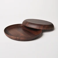 japanese black walnut dining plate wooden pallet small round palte fruit cake dish tray 8 inches