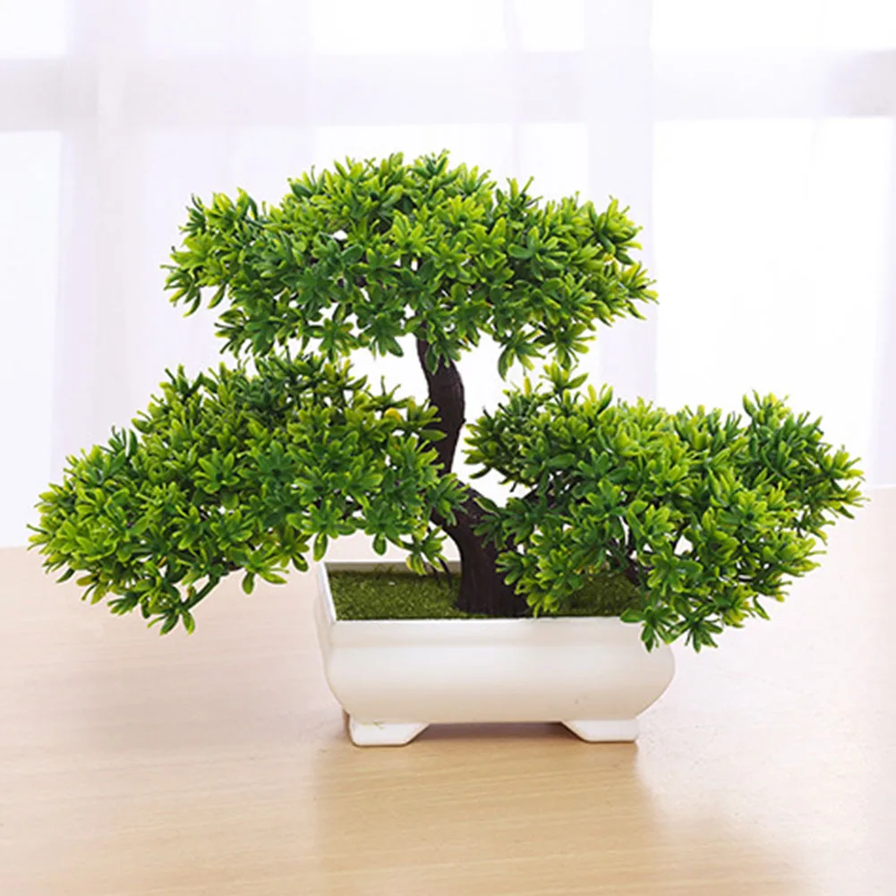 

Artificial Plants Potted Bonsai Green Artificial Bonsai Fake Flowers Potted Ornaments For Home Garden Decor Party Hotel Decor